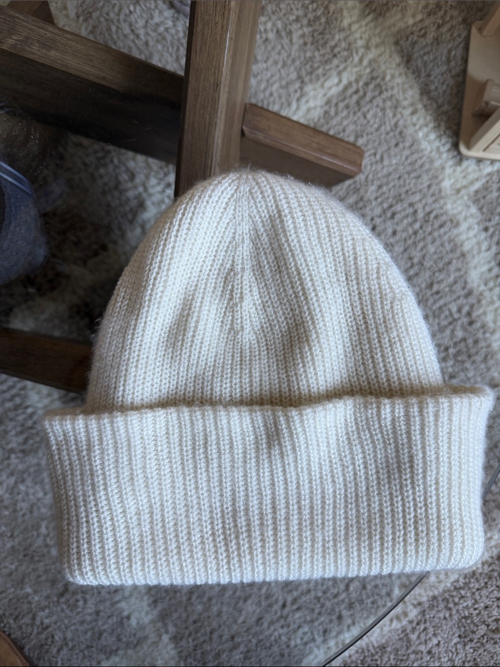 MAISON Cashmere Classic Ivory Knit Cuffed Beanie - Women